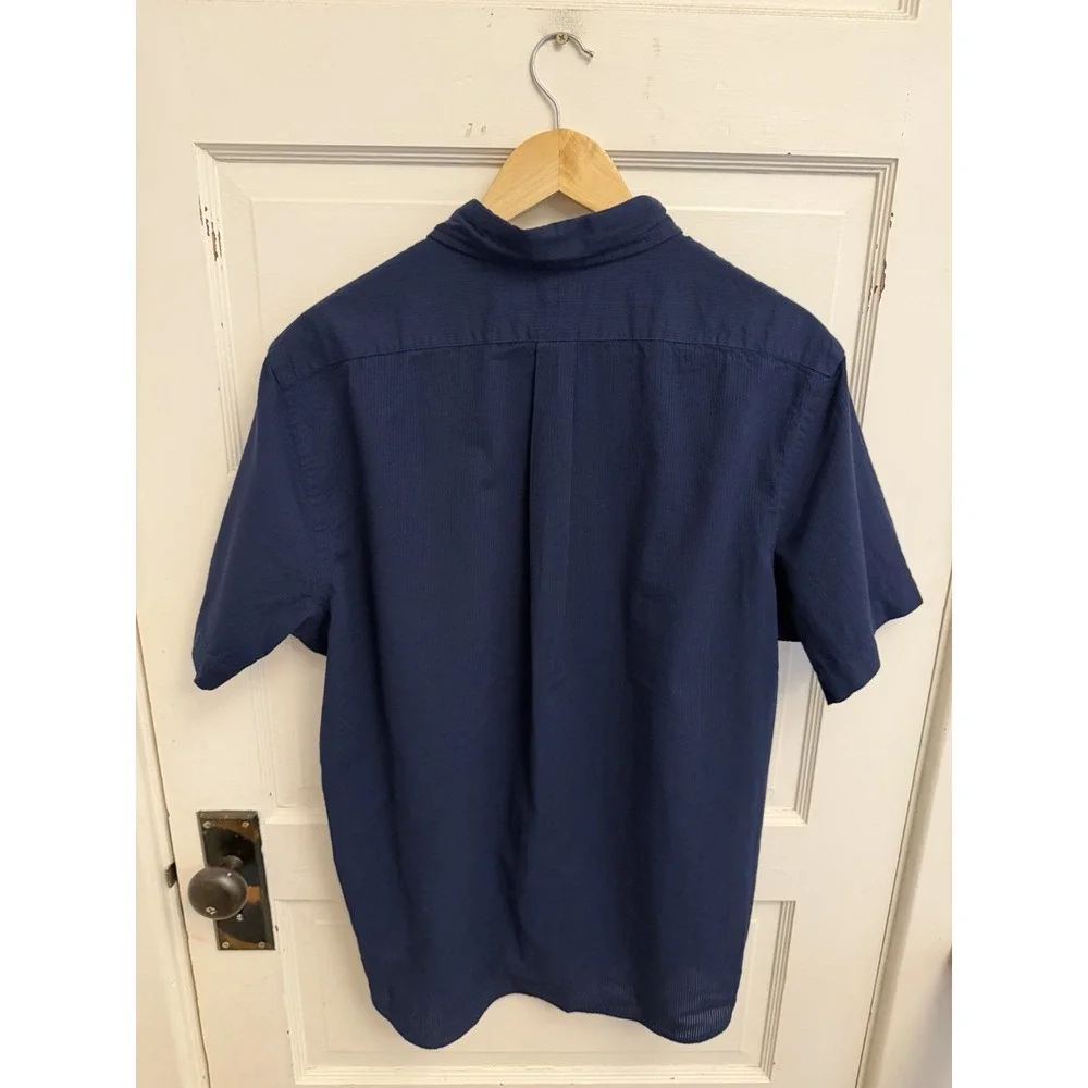 Polo Ralph Lauren Navy Untucked Fit SS Button Down Seersucker Size Large New